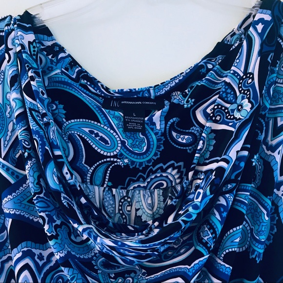 INC Blue Paisley Cowl Neck Sleeveless Dress - Picture 3 of 8